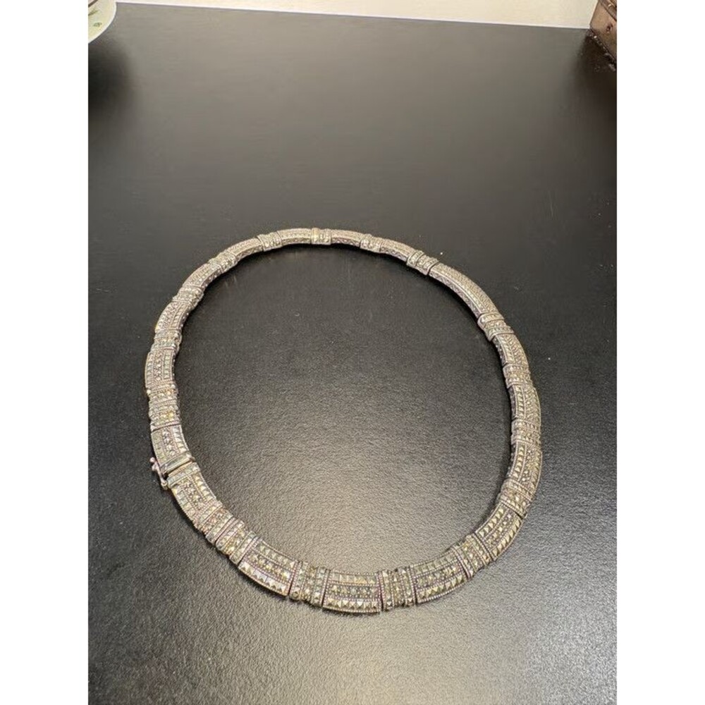 Judith Jack Sterling Silver Marcasite Collar Necklace Choker Pave Panel Links